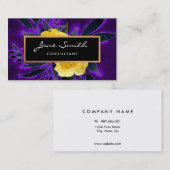 黄色い花、黒いおよび紫色の花柄 名刺 (正面/裏面)