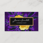 黄色い花、黒いおよび紫色の花柄 名刺 (正面)