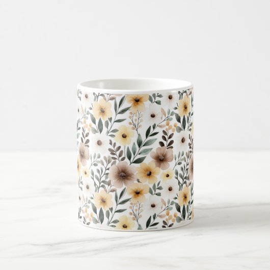 黄色い茶色のクリーム色の花 コーヒーマグカップ (中央)
