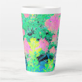 黄色い葉のピンクのあじさい園 カフェラテマグ (正面)