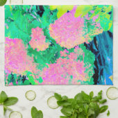 黄色い葉のピンクのあじさい園 キッチンタオル (折り畳み)