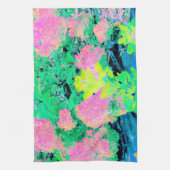 黄色い葉のピンクのあじさい園 キッチンタオル (縦)