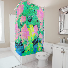 黄色い葉のピンクのあじさい園 シャワーカーテン