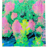 黄色い葉のピンクのあじさい園 シャワーカーテン (正面)