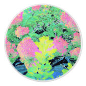 黄色い葉のピンクのあじさい園 セラミックノブ (正面)