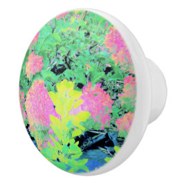 黄色い葉のピンクのあじさい園 セラミックノブ