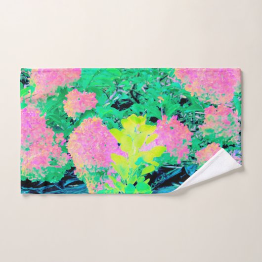 黄色い葉のピンクのあじさい園 ハンドタオル (ハンドタオル)