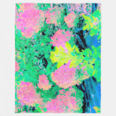 黄色い葉のピンクのあじさい園 フリースブランケット (正面)