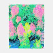 黄色い葉のピンクのあじさい園 フリースブランケット (正面)