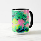 黄色い葉のピンクのあじさい園 マグカップ (正面右)