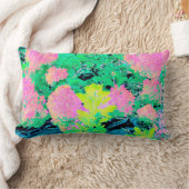 黄色い葉のピンクのあじさい園 ランバークッション (ブランケット)