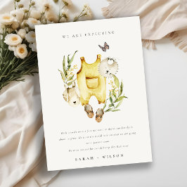 黄色い葉の服のベビー発表 サンキューカード