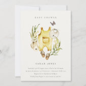 黄色い葉の衣服赤ちゃんシャワー招待状 サンキューカード (正面)
