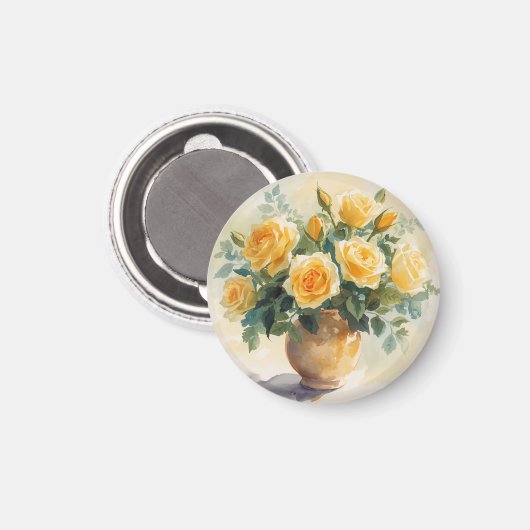 黄色い薔薇の花瓶 マグネット (正面/裏面)