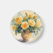 黄色い薔薇の花瓶 マグネット (正面)