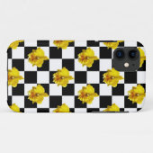 黄色い蘭が付いている白黒点検 Case-Mate iPhoneケース (裏面(横))