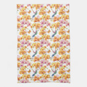 黄色い蘭とハミングバード キッチンタオル (縦)