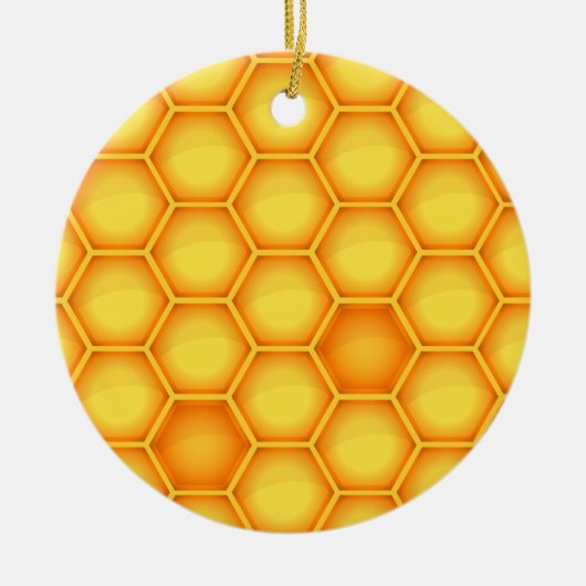 黄色い蜜蜂の巣パターン セラミックオーナメント (正面)