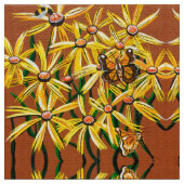 黄色い蝶とミツバチ ファブリック (クローズアップ)