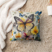 黄色い蝶と花 クッション (ブランケット)