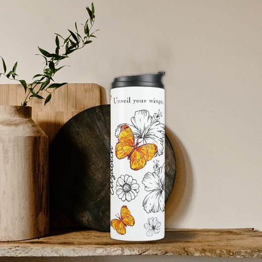 黄色い蝶と黒と白の花引用文 タンブラー