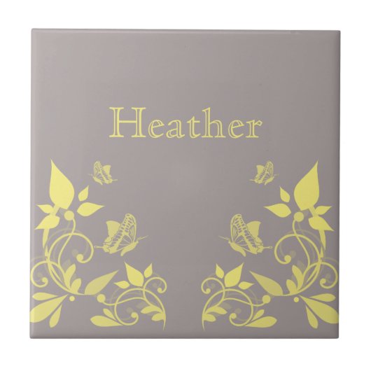 黄色い蝶のフローラタイル タイル (正面)