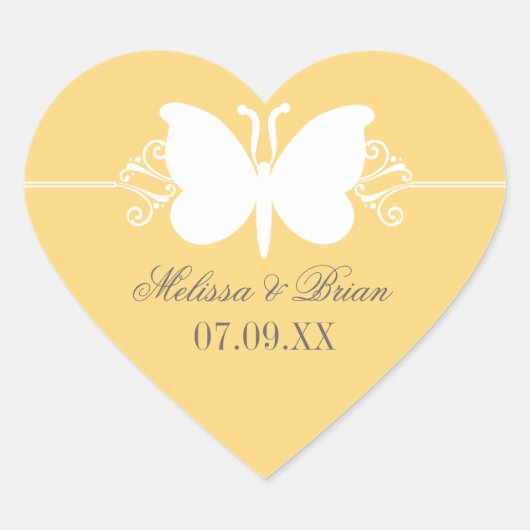 黄色い蝶の渦巻き結婚式用シール ハートシール (正面)