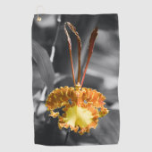 黄色い蝶の蘭の花 ゴルフタオル (正面)