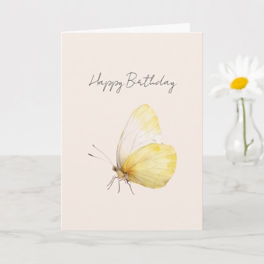 黄色い蝶の誕生日 カード (小さな植物)