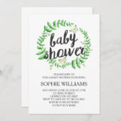 黄色い蝶緑のリースのベビーシャワー 招待状 (正面/裏面)