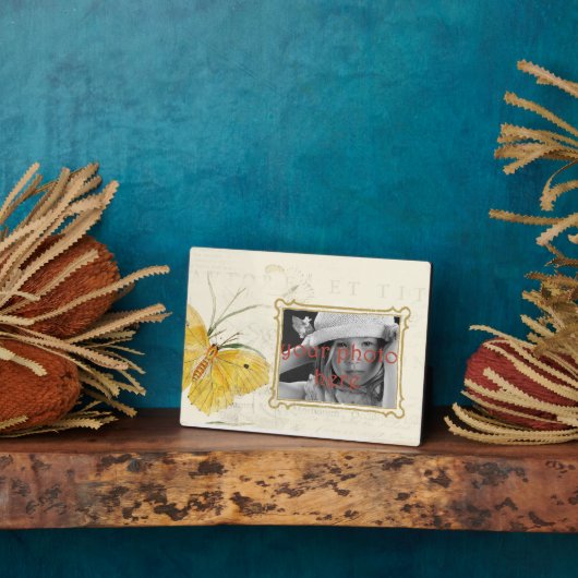 黄色い蝶5 x 7イーゼル付きフォトプラーク フォトプラーク (側面)