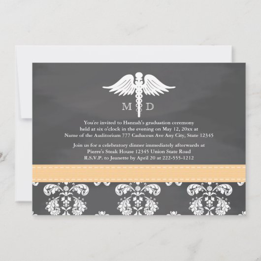 黄色い衛生学校の卒業の黒板 招待状 (裏面)