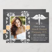 黄色い衛生学校の卒業の黒板 招待状 (正面/裏面)