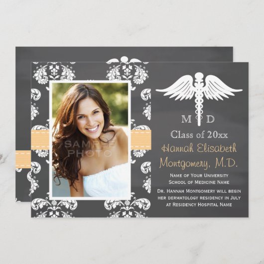 黄色い衛生学校の卒業の黒板 招待状 (正面/裏面)