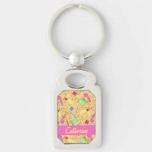 黄色い裁縫の概念の芸術の名前Personalizd キーホルダー