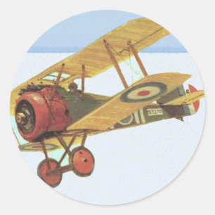 黄色い複葉機 ラウンドシール