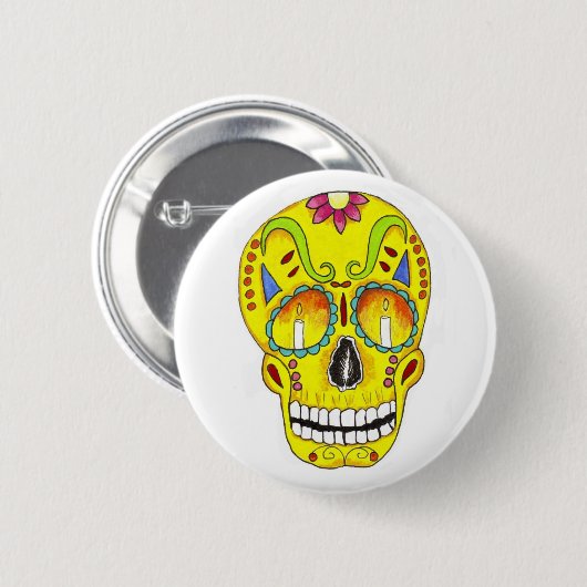 黄色い記憶の砂糖のスカル 缶バッジ (正面&裏面)