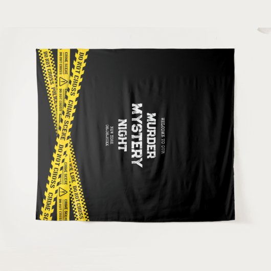 黄色い警察のテープを持つ殺人事件のミステリー・ナイト タペストリー (正面(横))