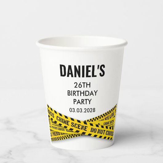 黄色い警察線を持つ警察の誕生日パーティー 紙コップ (裏面)