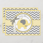 黄色い象のちょうネクタイのシェブロンのプリントのベビーシャワー 招待状 (正面/裏面)