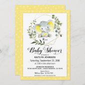 黄色い象のモダン赤ちゃんシャワー 招待状 (正面/裏面)