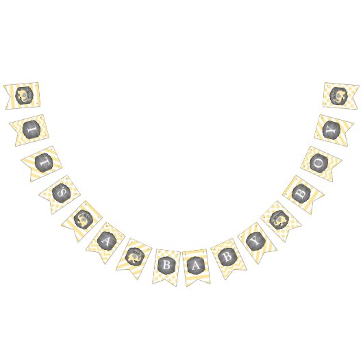 黄色い象の弓タイのベビーシャワー バンティングフラッグ (全)