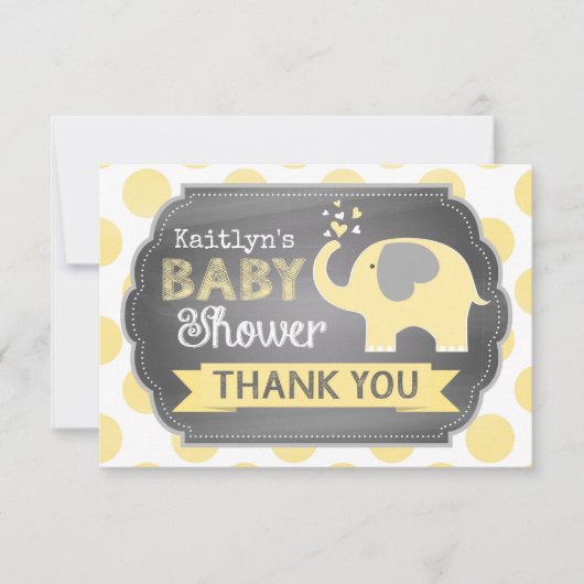 黄色い象の点のプリントは感謝していしています サンキューカード (正面)