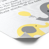 黄色い象の赤ちゃんシャワーおむつ思考のサイン ポスター (角)