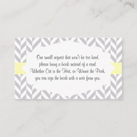 黄色い象の赤ちゃんシャワーが本を持ってくる エンクロージャーカード (裏面)