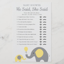 黄色い象の赤ちゃんシャワー彼は彼女はゲームを言った チラシ