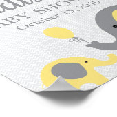 黄色い象の赤ちゃんシャワー歓迎の看板ポスター ポスター (角)