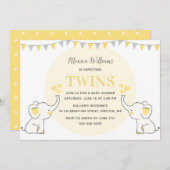 黄色い象の赤ちゃんシャワー |ツインズベビーシャワー 招待状 (正面/裏面)
