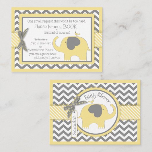 黄色い象の鳥がブックカードを持ち込む エンクロージャーカード (正面/裏面)