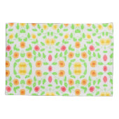 黄色い赤とオレンジ色の花が咲く枕ケース 枕カバー (裏面)